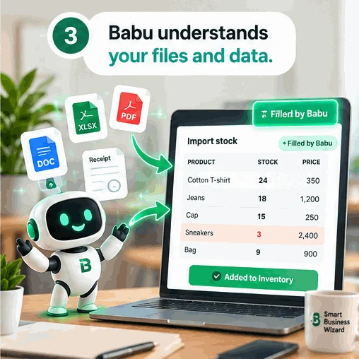 Babu, the Smart Business Wizard robot: Babu understands your files and data